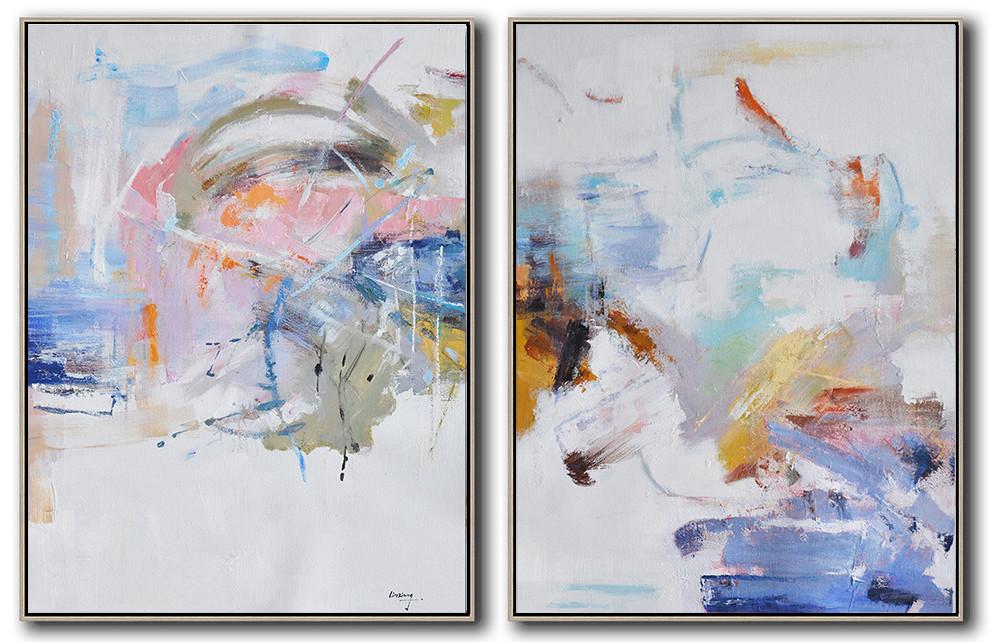 Hand-painted Set of 2 Abstract Oil Painting on canvas, free shipping worldwide modern art posters